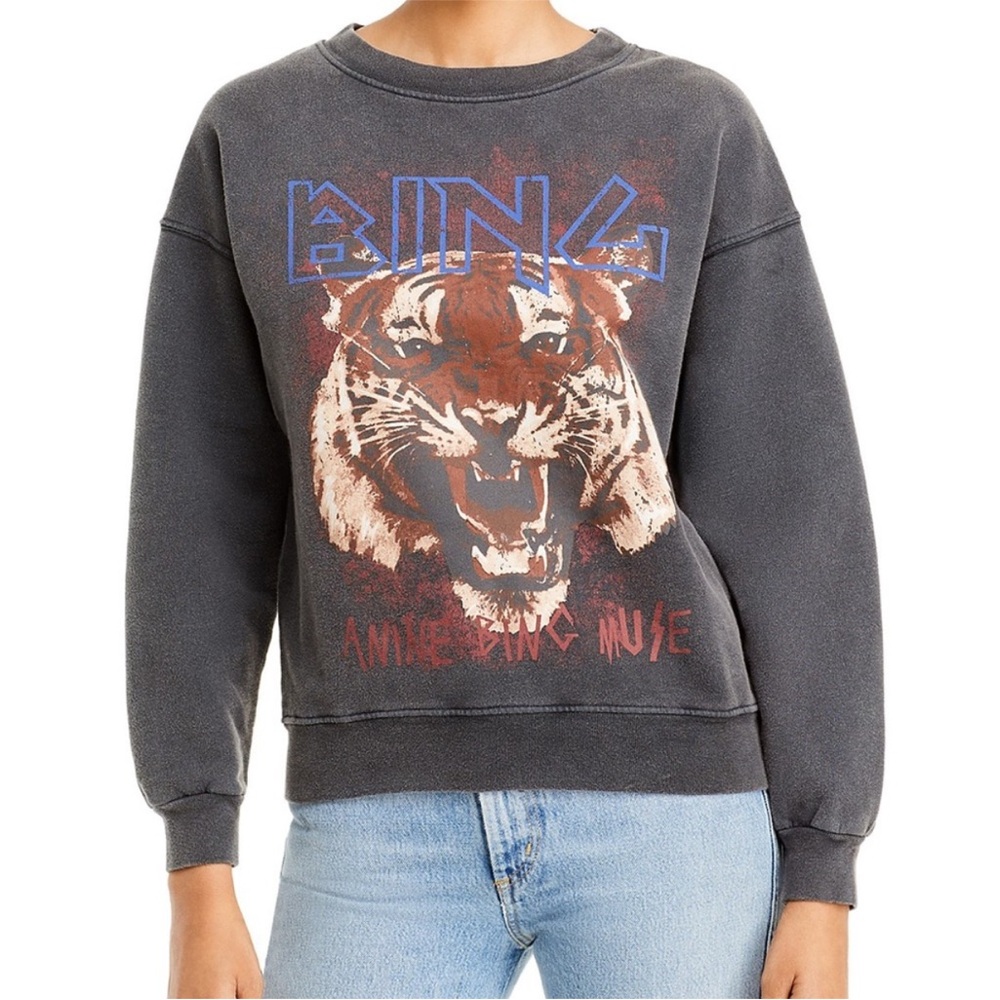 Anine Bing Charcoal Tiger Graphic Sweater M